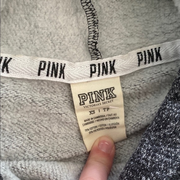 PINK Victoria's Secret Black and Gray Pullover Hoodie with Heart Detail - Picture 2 of 3